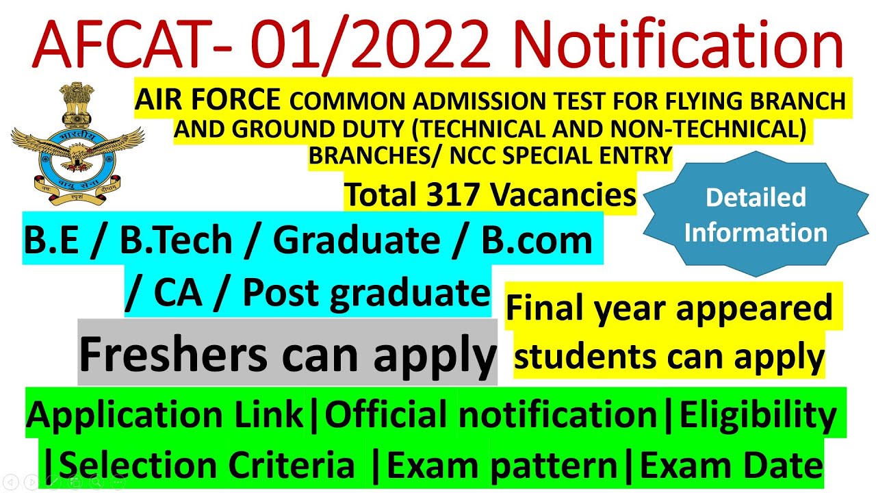 AFCAT 1 2022 Notification | AFCAT Exam Pattern | AFCAT Notification 2022 | AFCAT Exam dates | AFCAT
