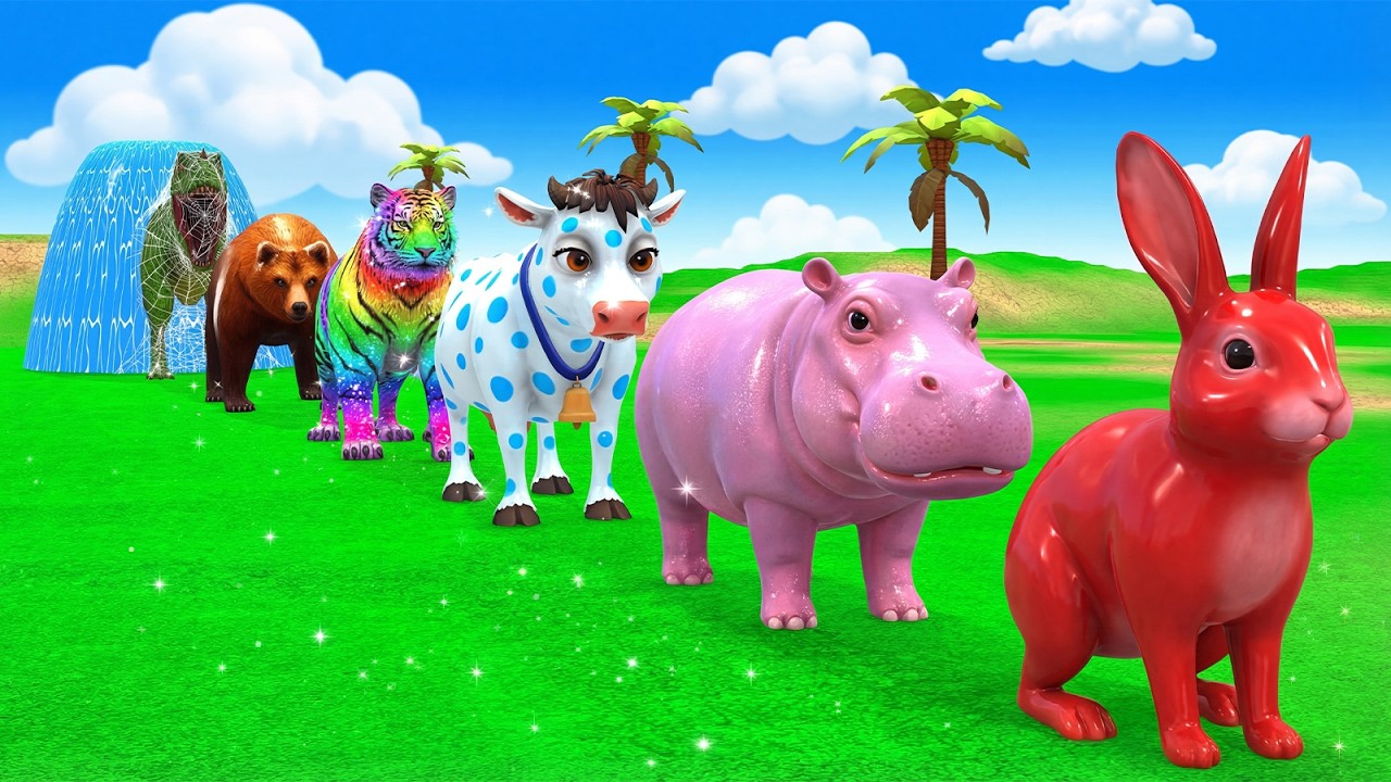 Long Slide Game With Cow Elephant Gorilla Hippopotamus Tiger 3d Animal Game Funny 3d Animals