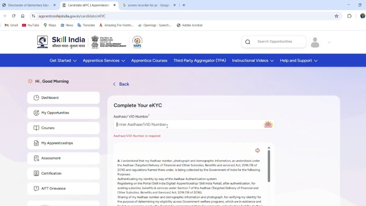 Apprenticeship Portal पर eKYC करना l NAPS पर अकाउंट डिटेल जोड़ना |