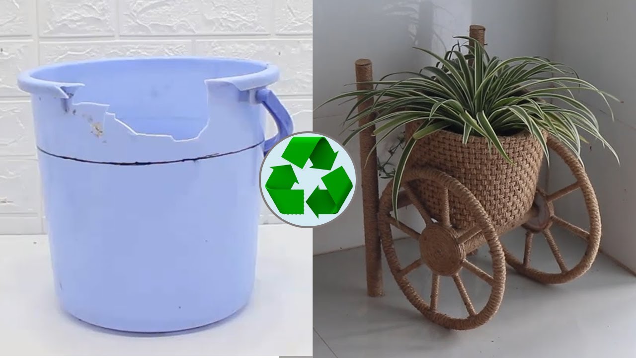 Amazing ! Super Recycling ideas from Broken Bucket, Jute Craft ideas