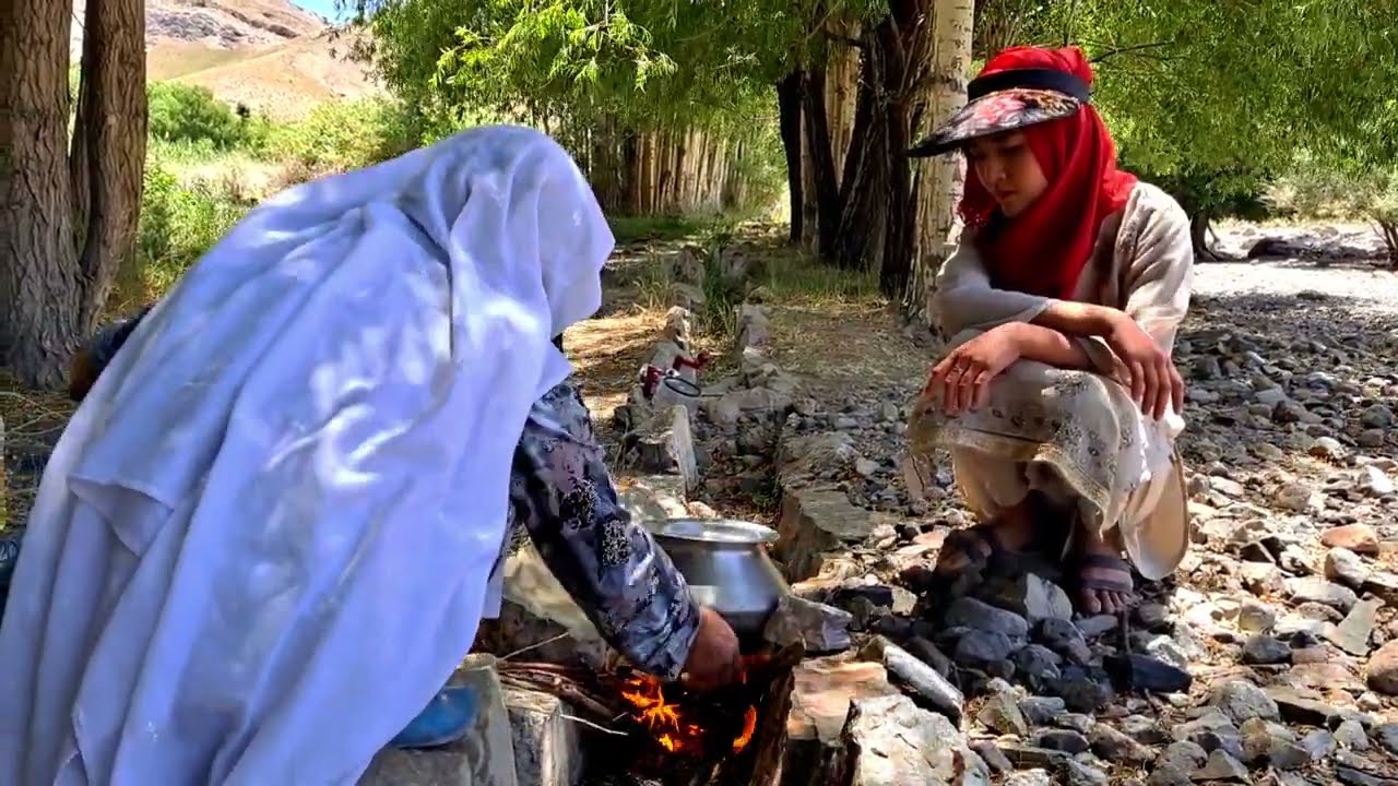 One day of life, cooking with mom in nature\rural life in Afghanistan.