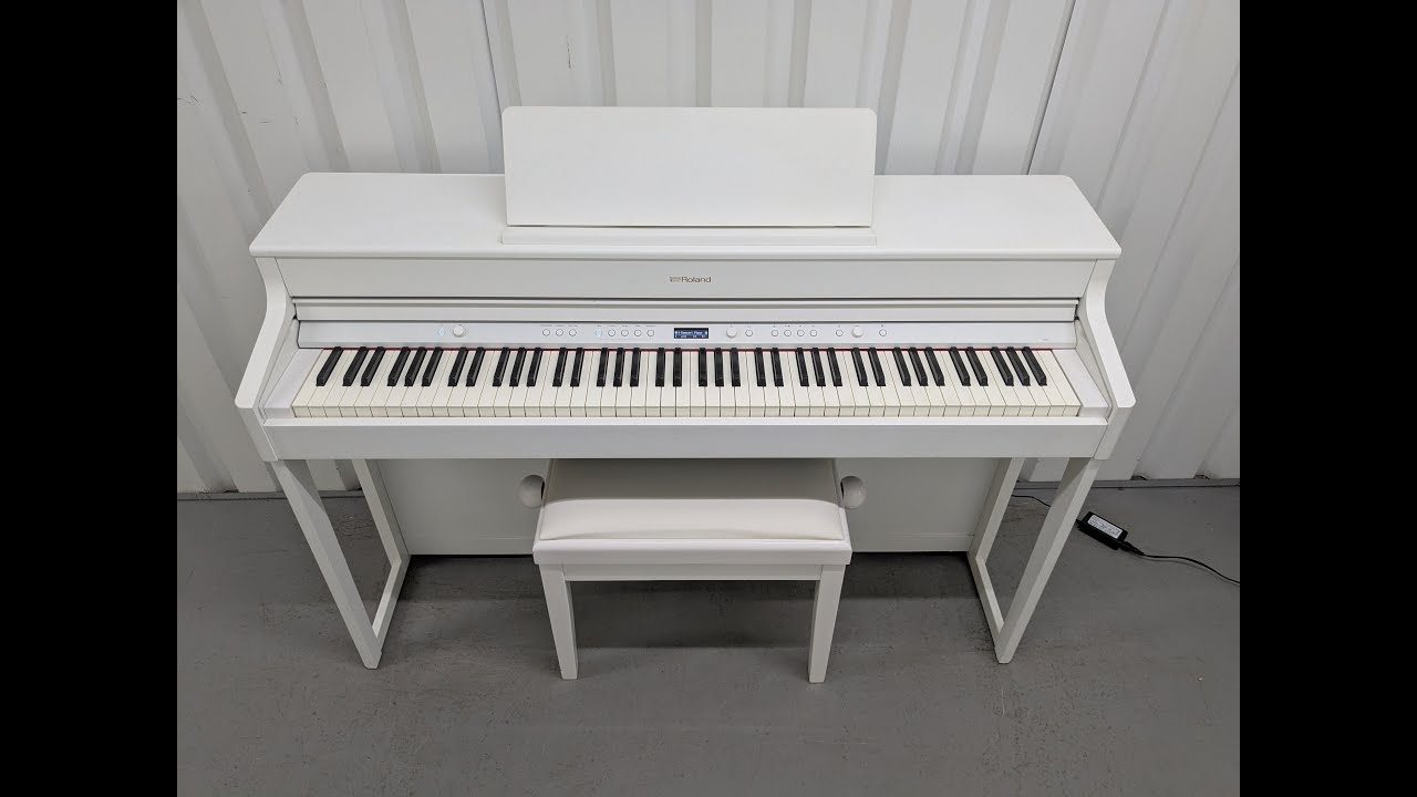 Roland HP702 Concert Class Digital Piano and stool in satin white stock #25335