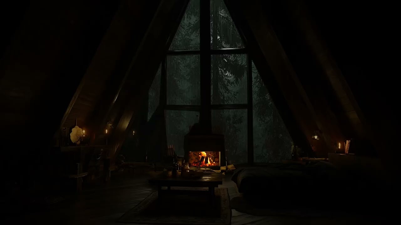 Cozy Rainy Night | Fireplace and Rain Sounds for Sleep, Relaxation and Calm Mind