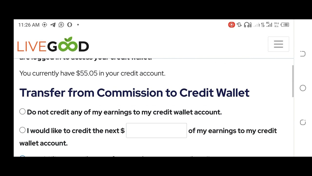 How to transfer LiveGood commissions to Credit Wallet