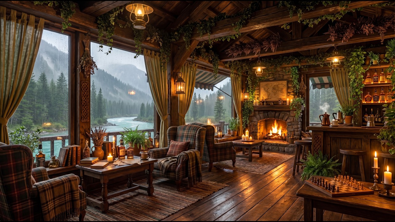 Cozy Irish Pub Ambience 🍀 Calm Celtic Music by the Fireplace in a Rainy Tavern