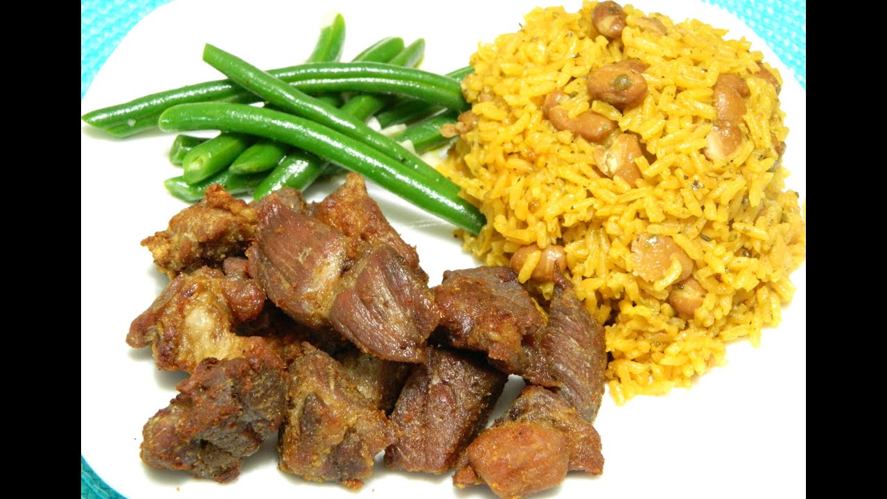 How to make Puerto Rican Carne Frita with Arroz con Habichuelas