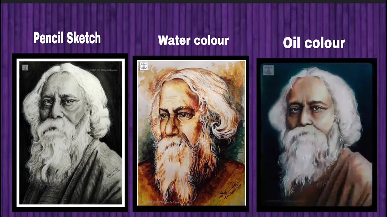How to Draw Rabindranath Tagore/Three  Rabindranath Drawing- Pencil-Watercolour-Oilcolour/Tutorial