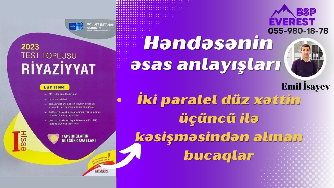 İki paralel düz xəttin üçüncü ilə kəsişməsindən alınan bucaqlar. Test toplusu 2023