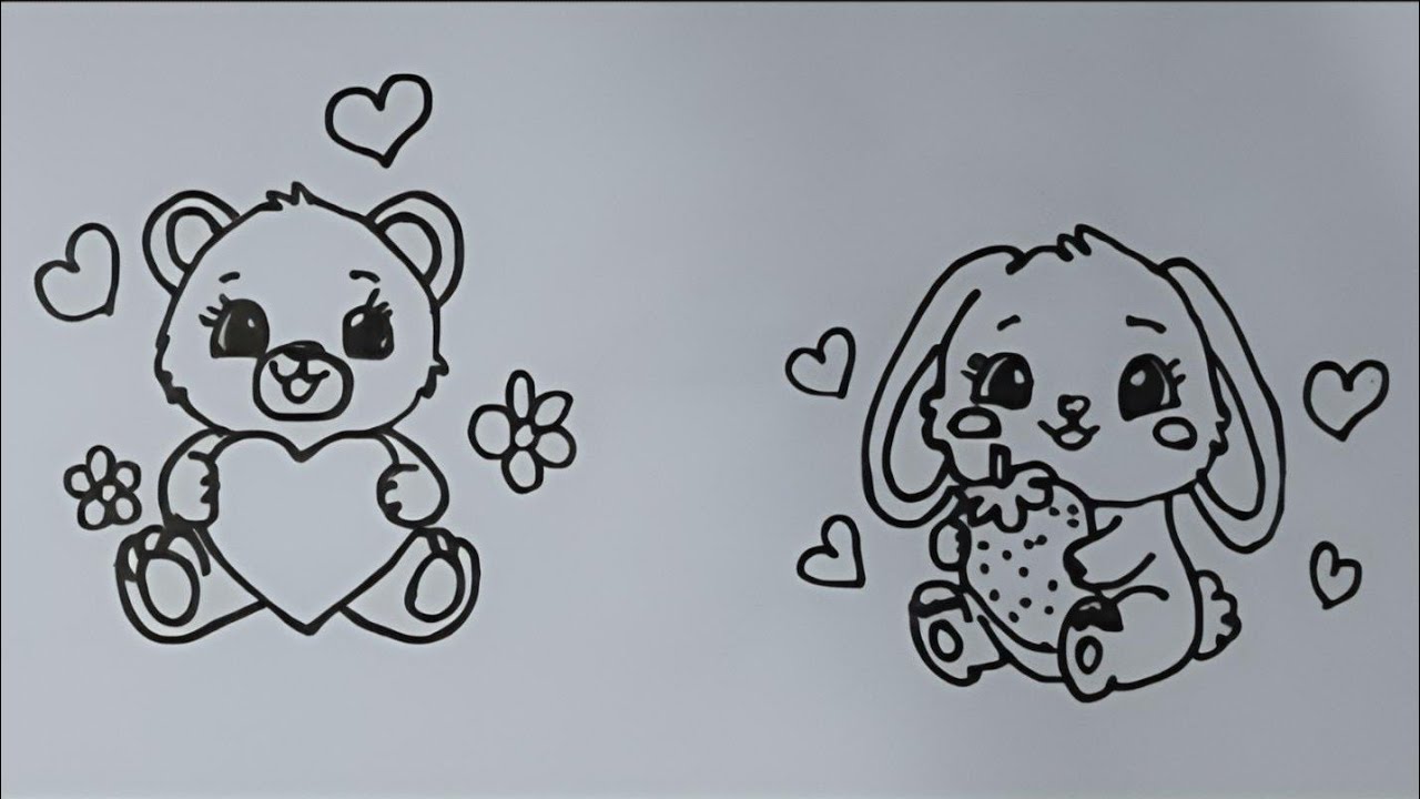 ASMR colorindo desenho de um ursinho e coelhinho