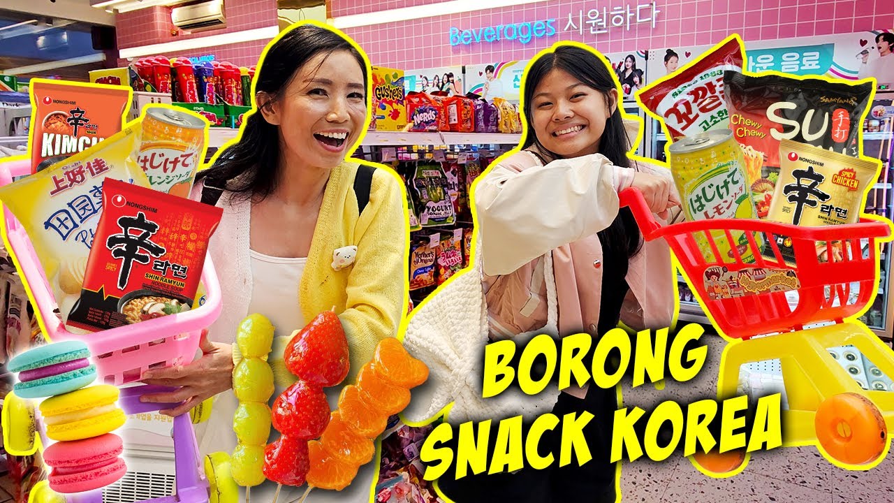 BORONG SNACK JAJANAN KOREA ! MAKAN TANGHULU VIRAL,JELLY HEWAN,MOCHI WARNA DI SUPERMARKET KOREA !