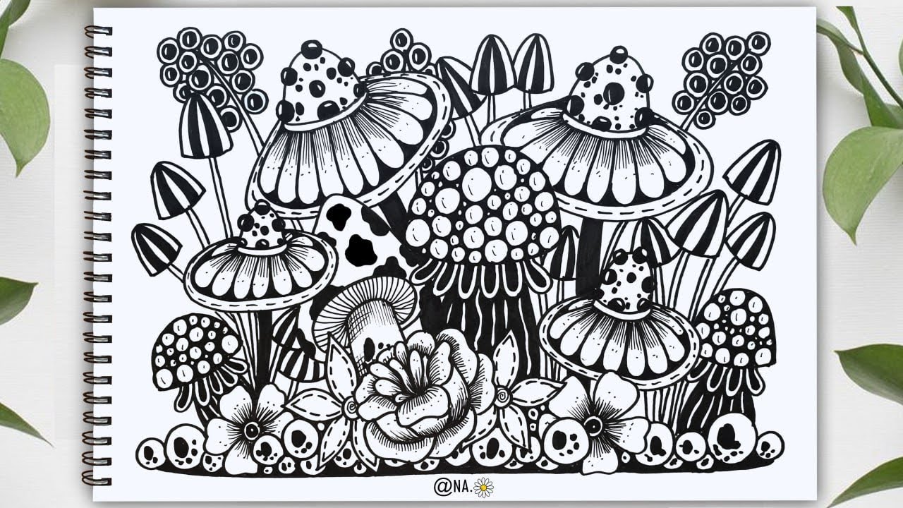 Zentangle Art Drawings Step by Step || Zentangle Mushroom Tutorial for Beginners