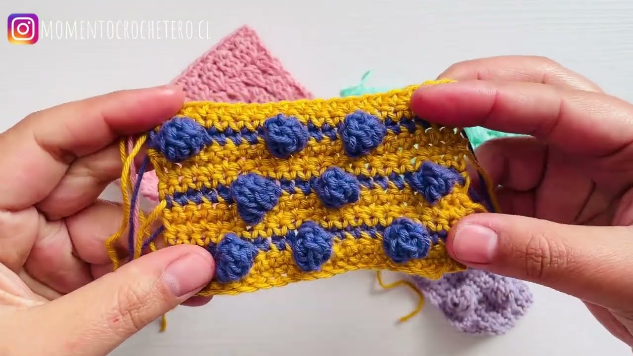 Punto puff, piña y garbanzo, paso a paso tutorial