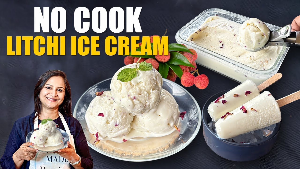 Easiest No Cook,No Condensed Milk Lychee Ice cream | Easy Ice cream Recipe | Litchi Ice cream Recipe