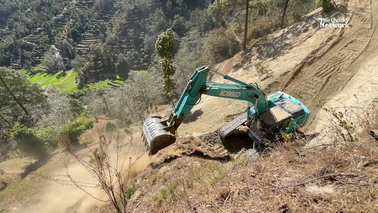 Insane Excavator Operation on Vertical Hill | Kobelco Road Cutting Compilation