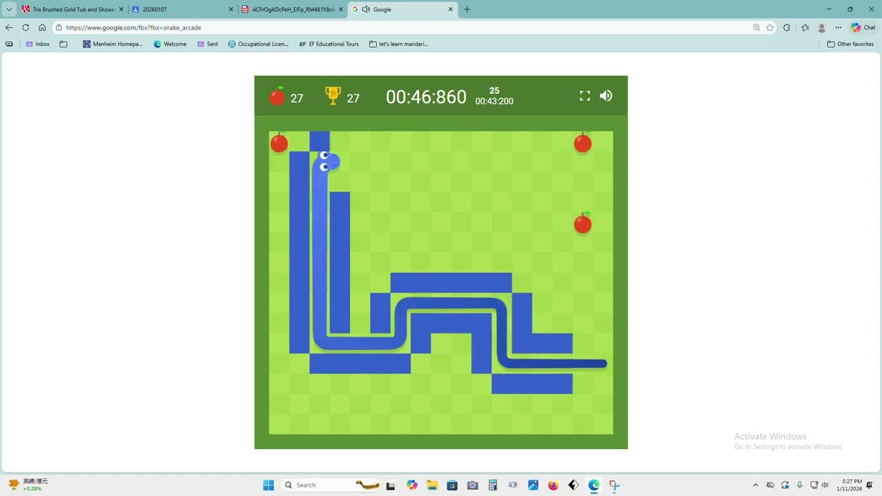 google snake daily challenge day 25 (2026-01-11)