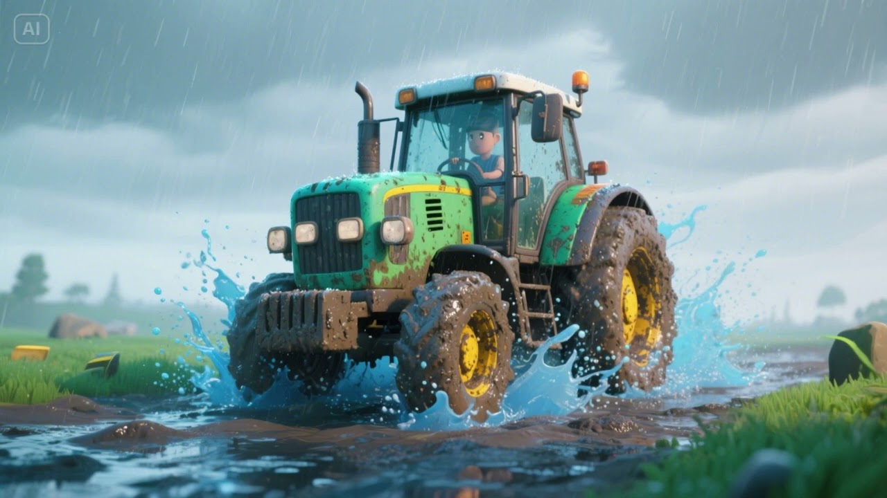 Rainy Ride for the Muddy Tractor | Fun Farm Song for Kids | Nursery Rhymes & Rain Songs