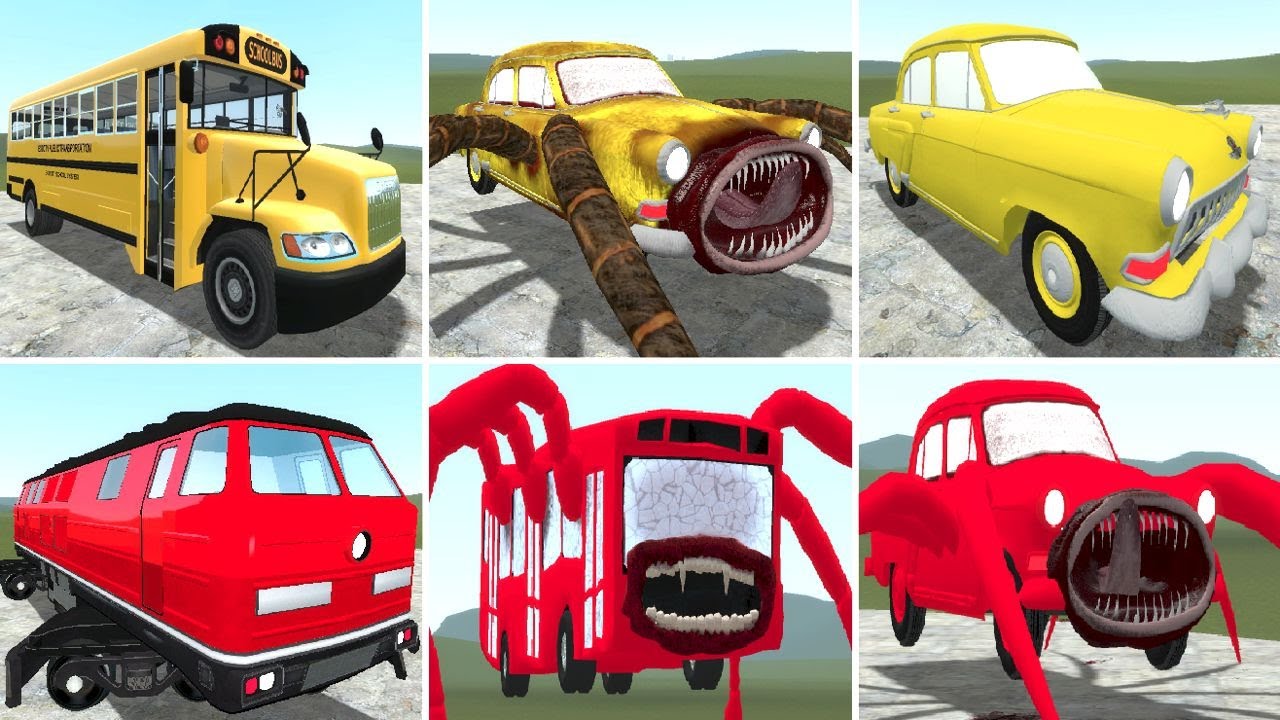 EVOLUTION OF EATER FAMILY: BUS MONSTER, BUS MUTANT, CAR EATER, School Bus, CURSED BUS IN GARRY'S MOD