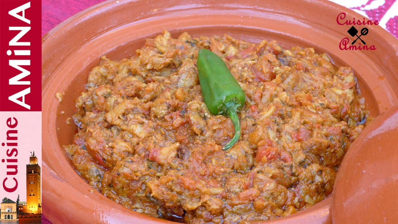 الدنجال  سلطة الباذنجان (زعلوك) بالطريقة المغربية التقليدية Salade  d'aubergine