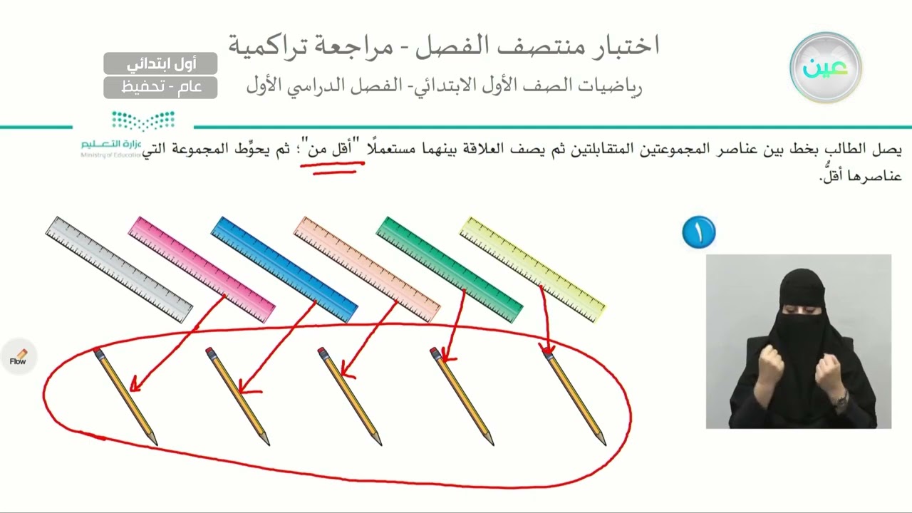 اختبار منتصف الفصل + مراجعة تراكمية - الرياضيات - أول ابتدائي - الفصل الدراسي الأول