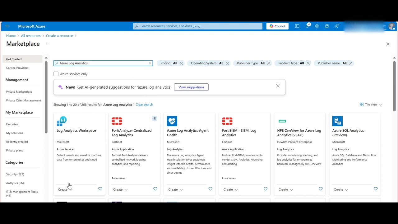 Creating Log Analytics Workspace in Azure