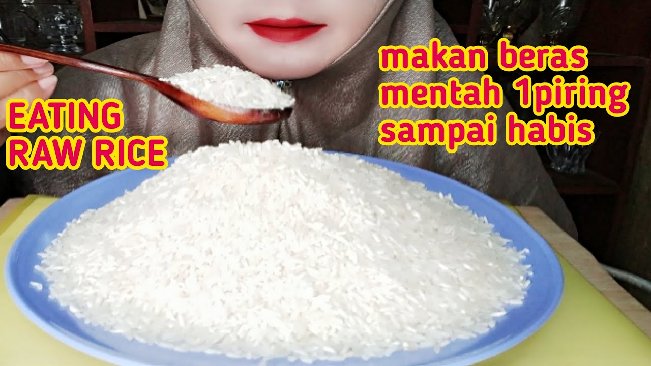 ASMR EATING RAW RICE, EATING SOUNDS, MAKAN BERAS MENTAH 1 PIRING SAMPAI HABIS, 生ご飯を食べる, 밥을 먹다, 吃生米