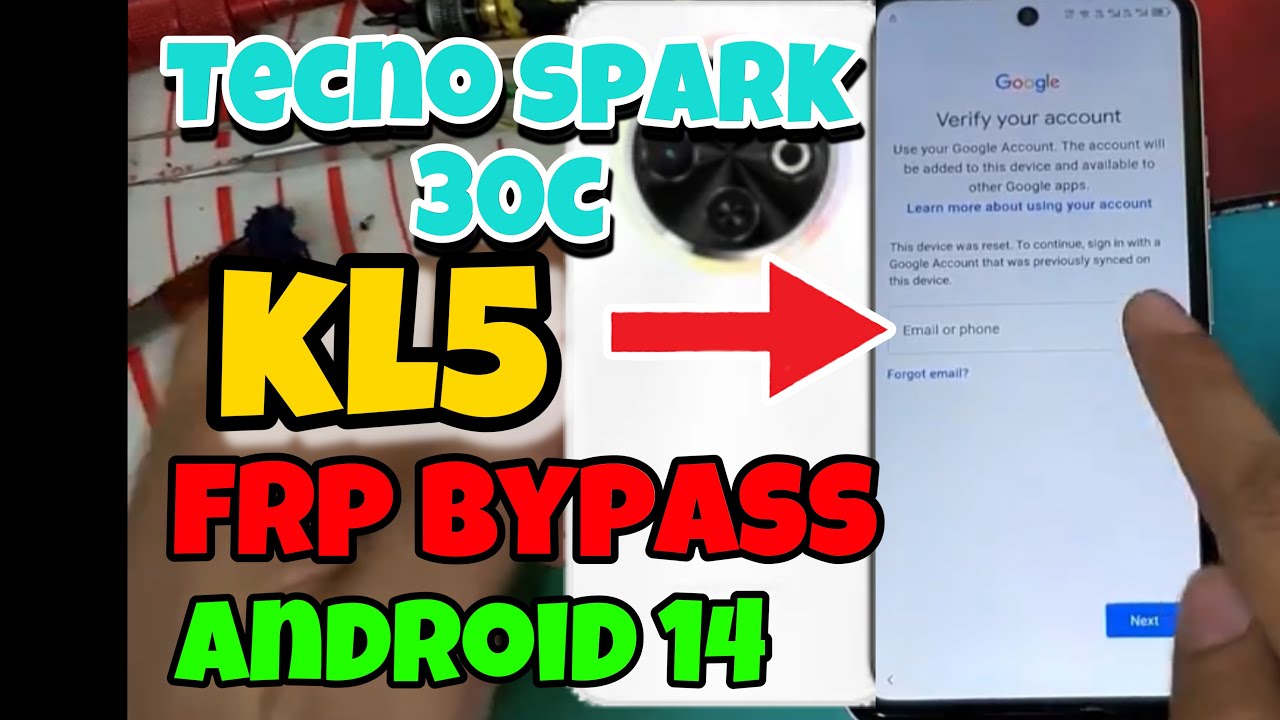 Tecno SPARK 30C KL5 FRP bypass Android 14 without PC