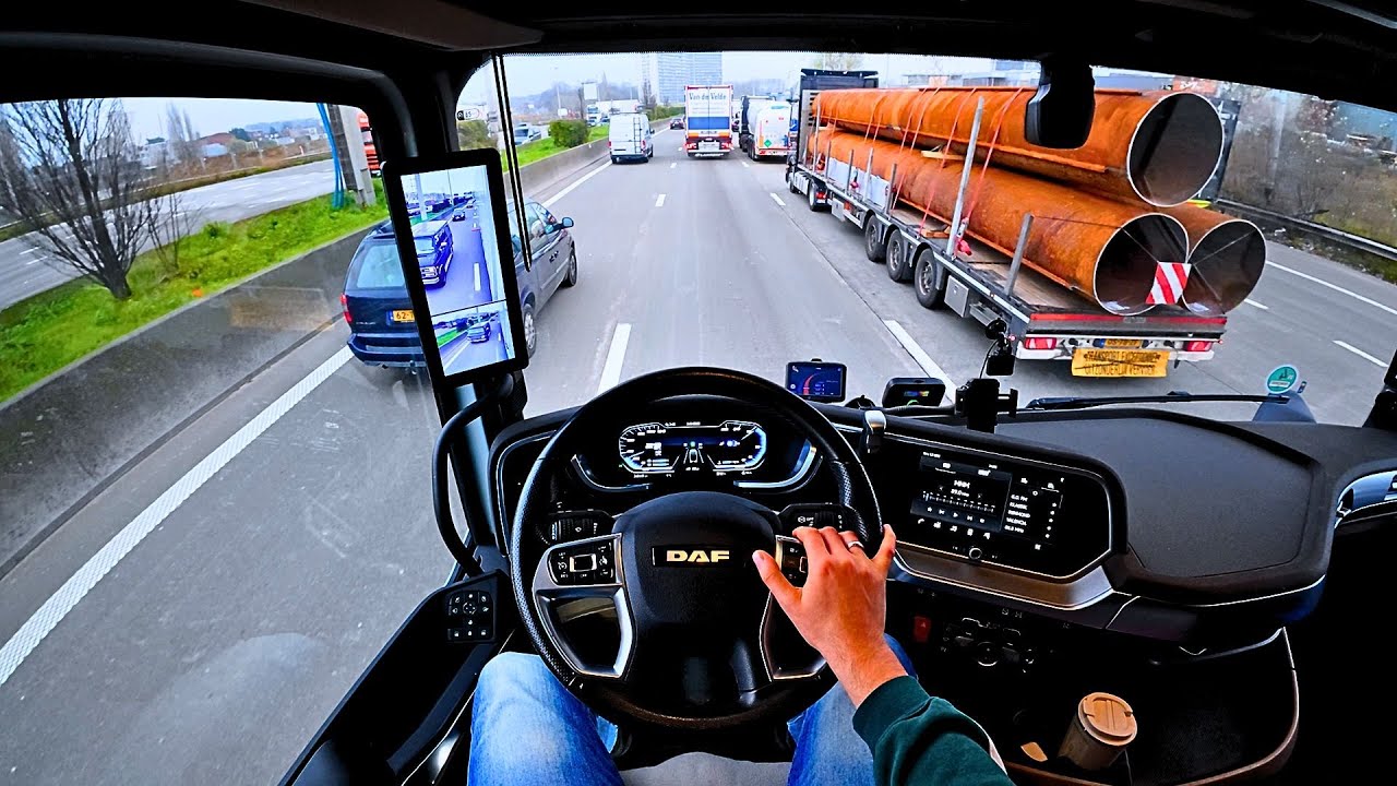 Nikotimer driving through the Netherlands in a DAF truck POV during foggy daytime on the motorways