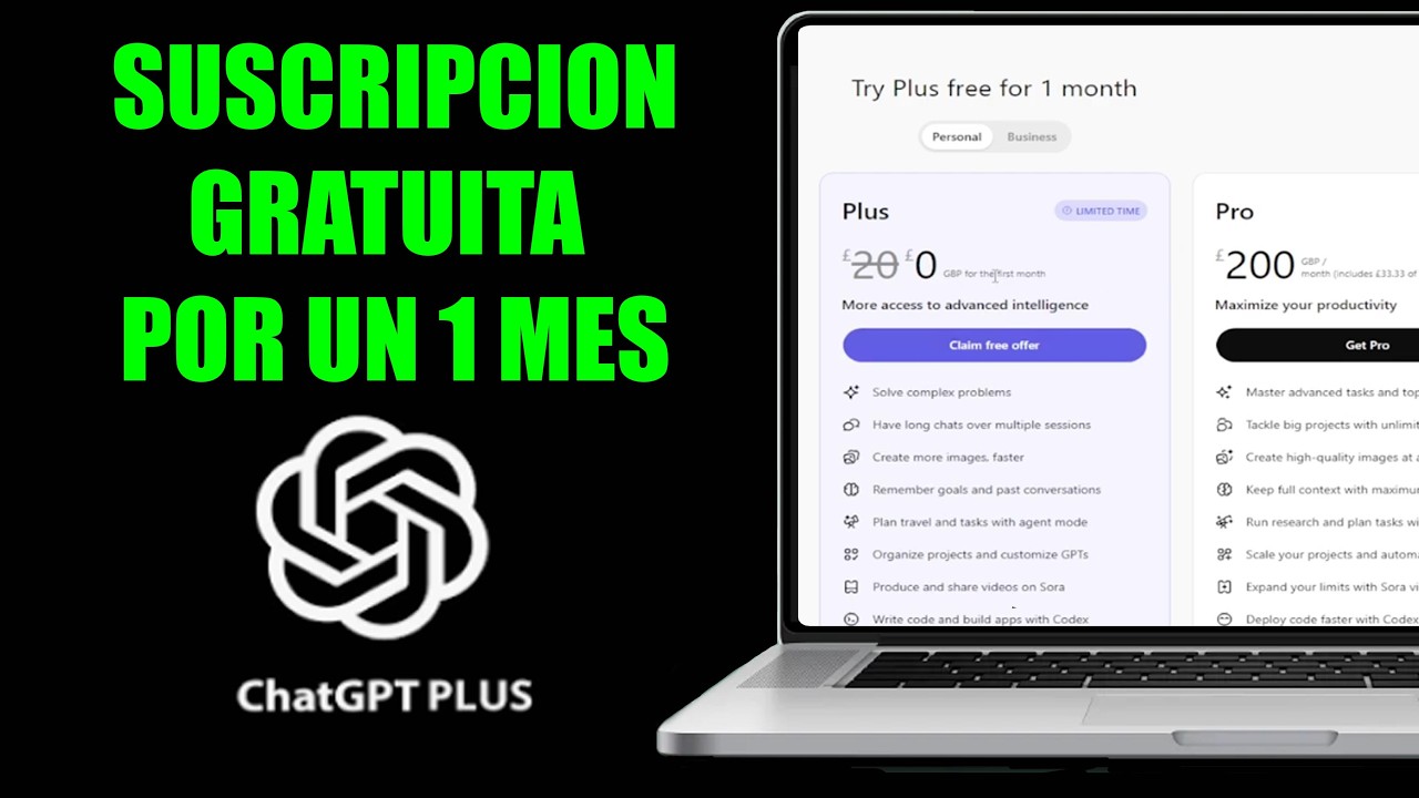 Como obtener SUSCRIPCION GRATUITA en CHAT GPT PLUS x 1 mes (2026)