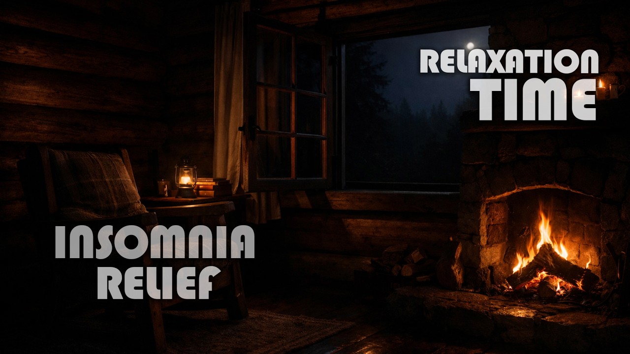 Cozy Wooden Cabin with Warm Fireplace During Heavy Rain at Night | Relaxing Rain Sounds for Sleep