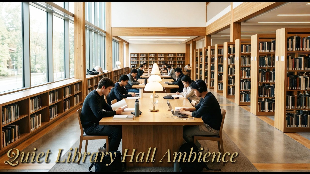 Quiet Library Hall — Deep Study & Reading Ambience (No Music) | 4 Hours
