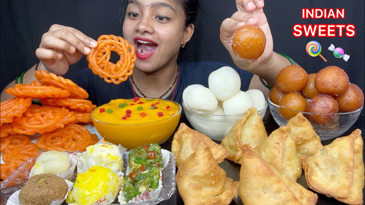 DIWALI SPECIAL 🎉SWEETS CHALLENGE 🍬 RASGULLA, GULAB JAMUN, MANGO FIRNI, RANDOM SWEETS, SAMOSA,IMARTI🤤