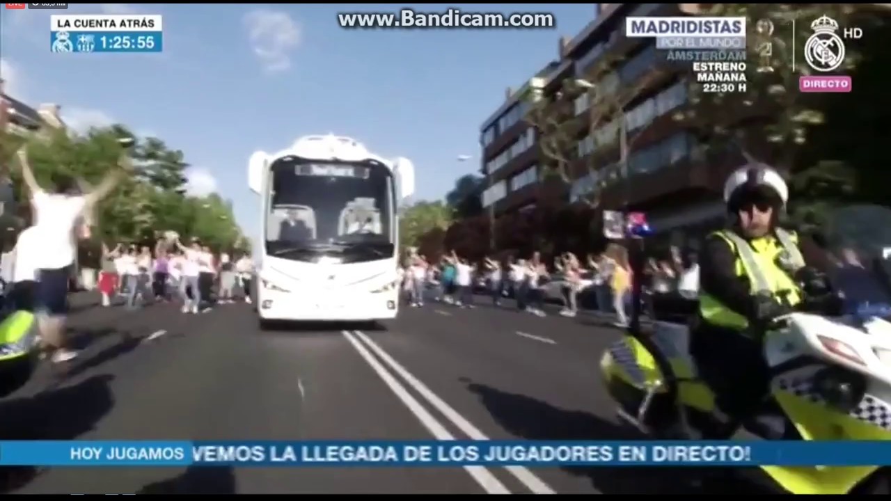 Real Madrid bus arriving at Santiago Bernabeu!
