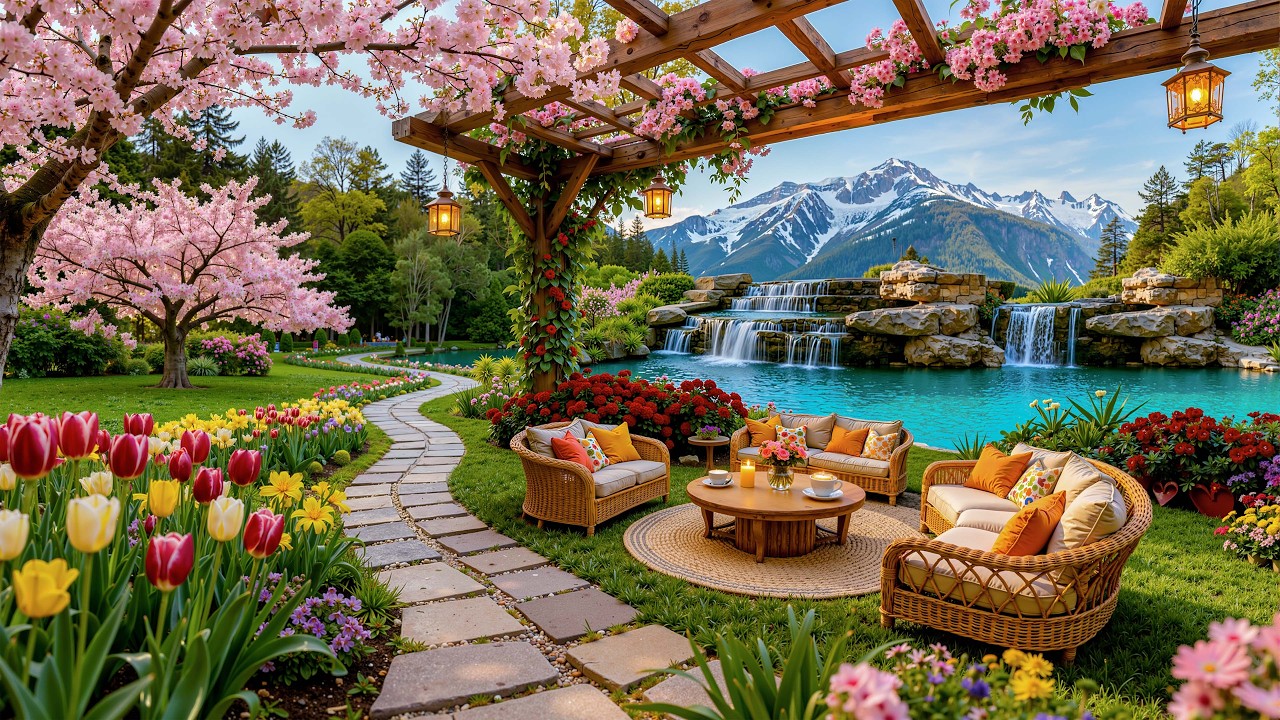 Peaceful Morning Lakeside Garden Jazz 🌸 Soft Jazz Melodies Filling a Cozy Spring Calm Mood