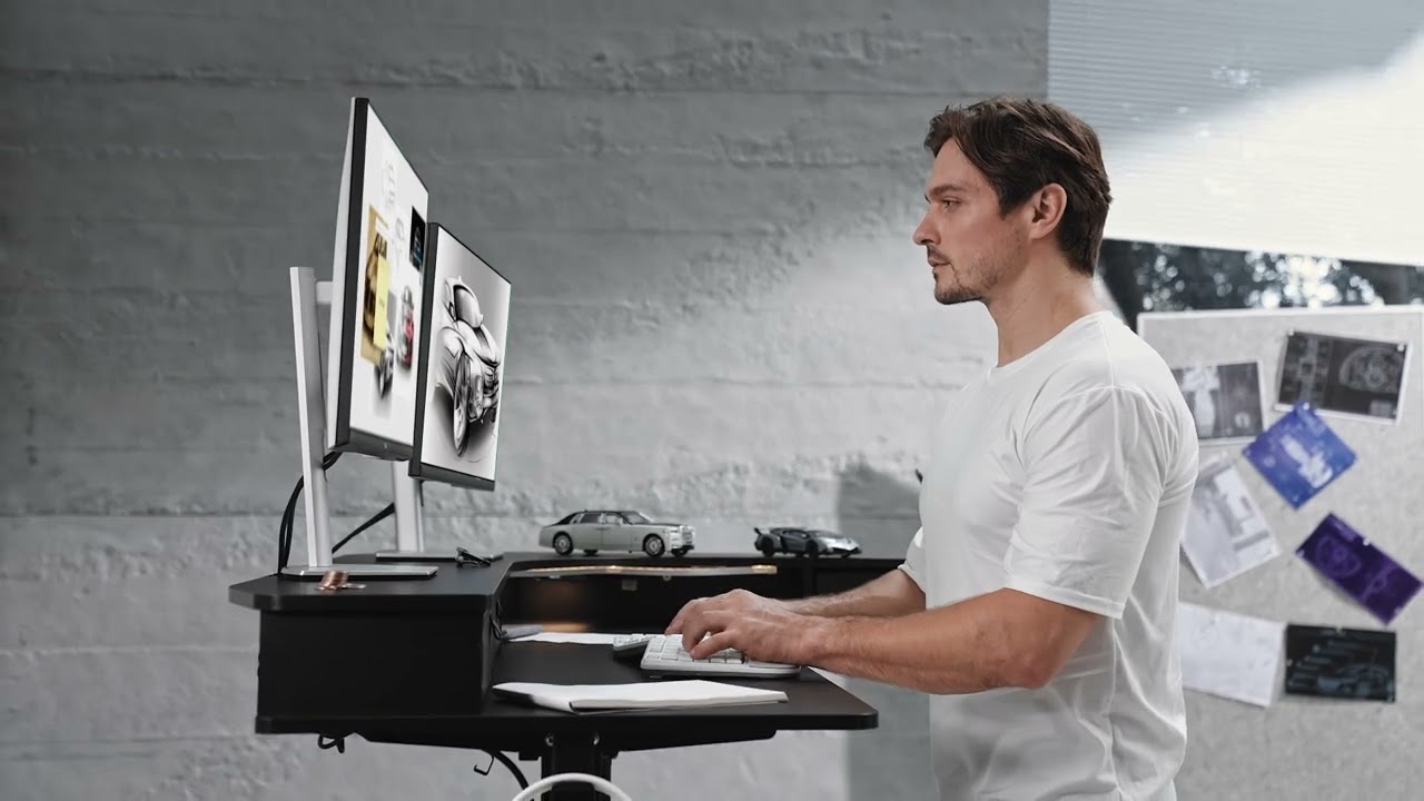 HUANUO HNESD38B L Shaped Electric Standing Desk with Monitor Stand & Drawers Introduction Video