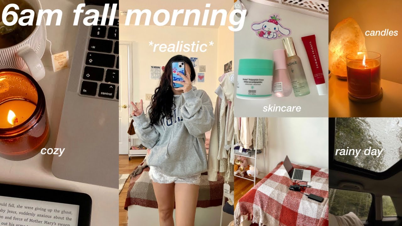 6am morning routine 🍂 cozy rainy day vlog, productive, becoming a morning person
