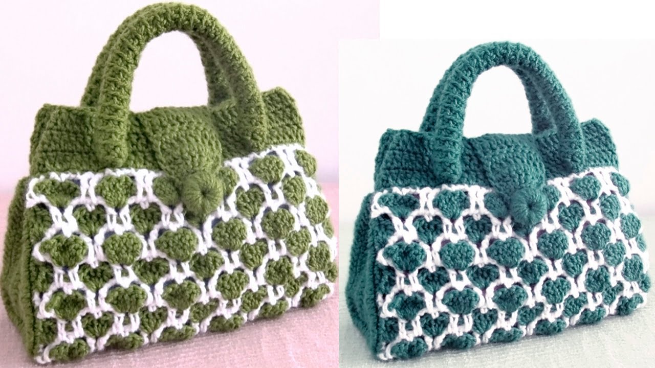 Bolso a Crochet Punto de dos colores tejido fácil con ganchillo