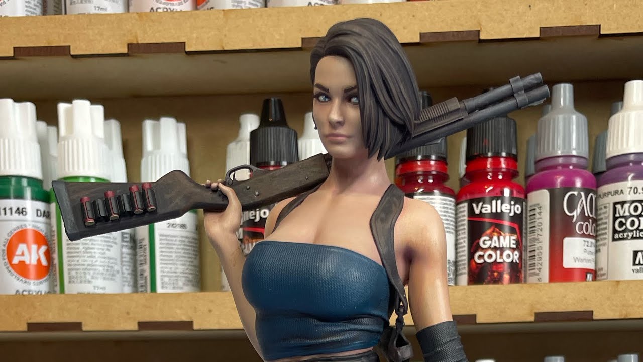 Painting Jill Valentine 3d printed from Resident Evil. Full build