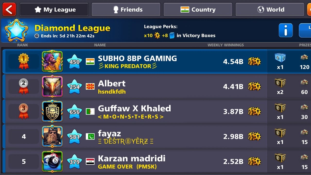 DIAMOND LEAGUE TOP 😱 8 BALL POOL