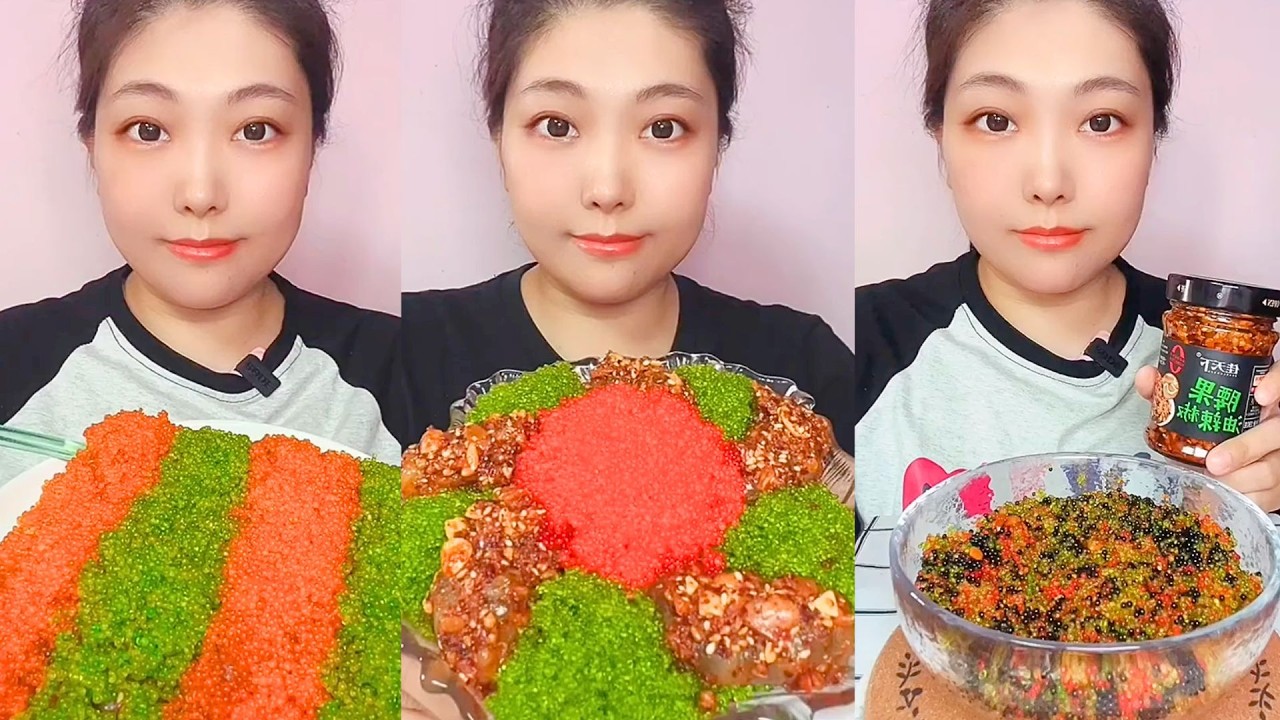 Colorful Roe and Sea Grapes Seafood Mukbang Bowl