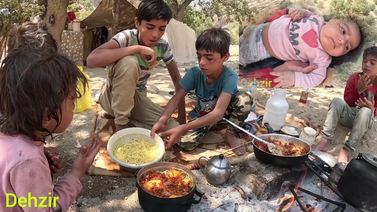 Preparing traditional food by a nomadic boy