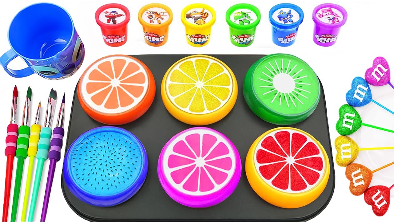 Oddly Satisfying Video | How to Make Rainbow Slime by Mixing Play-Doh with Fruits ✂️🍊 ASMR Surprise!