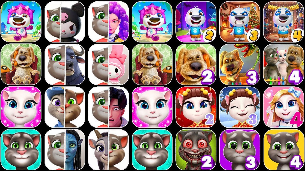 Talking Tom,Annoying Uncle,My Tom 2,My Angela,Talking Pierre,Tom Gold Run,Talking Ginger,Pou,My Tom.