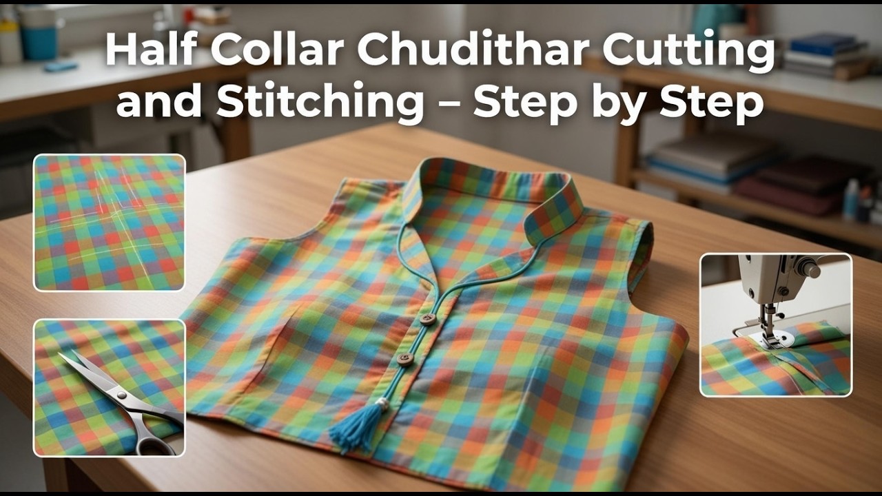 Collar chudithar cutting and stitching in Tamil | Half collar kurti