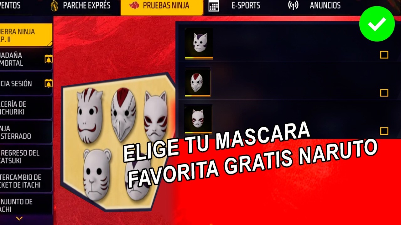 Reclama tu mascara favorita de Evento ANBU MASCARAS de NARUTO SHIPPUDEN X free fire