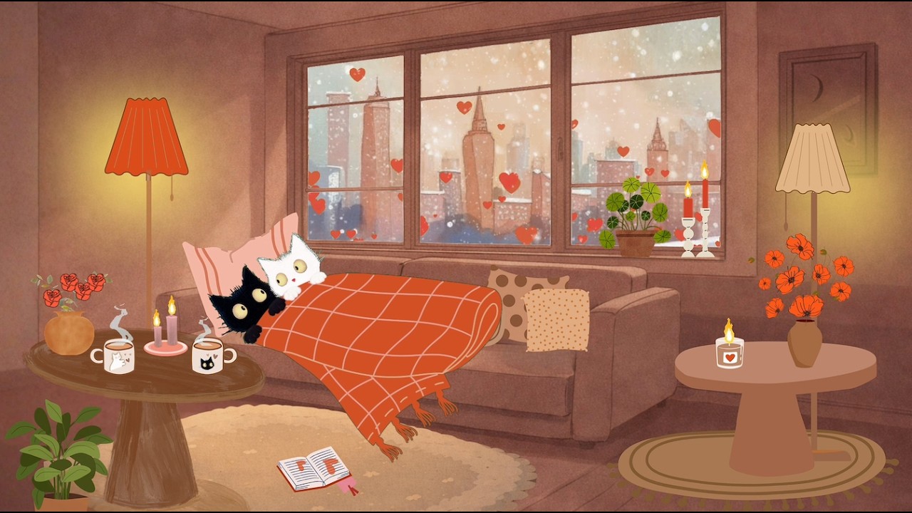 Valentine’s Day Ambience ❤️ Cozy Cat Lofi | Soft Romantic Music for Relax, Study, Sleep