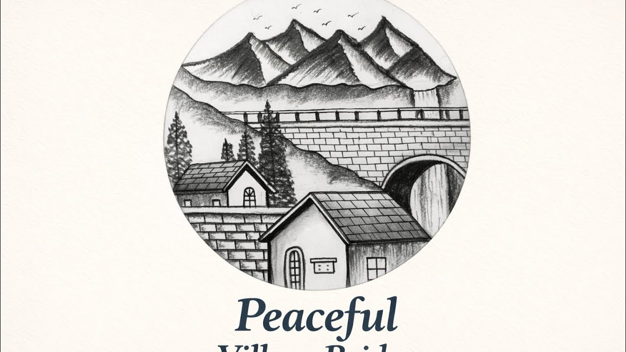 Relaxing Village Bridge Drawing | Peaceful Art