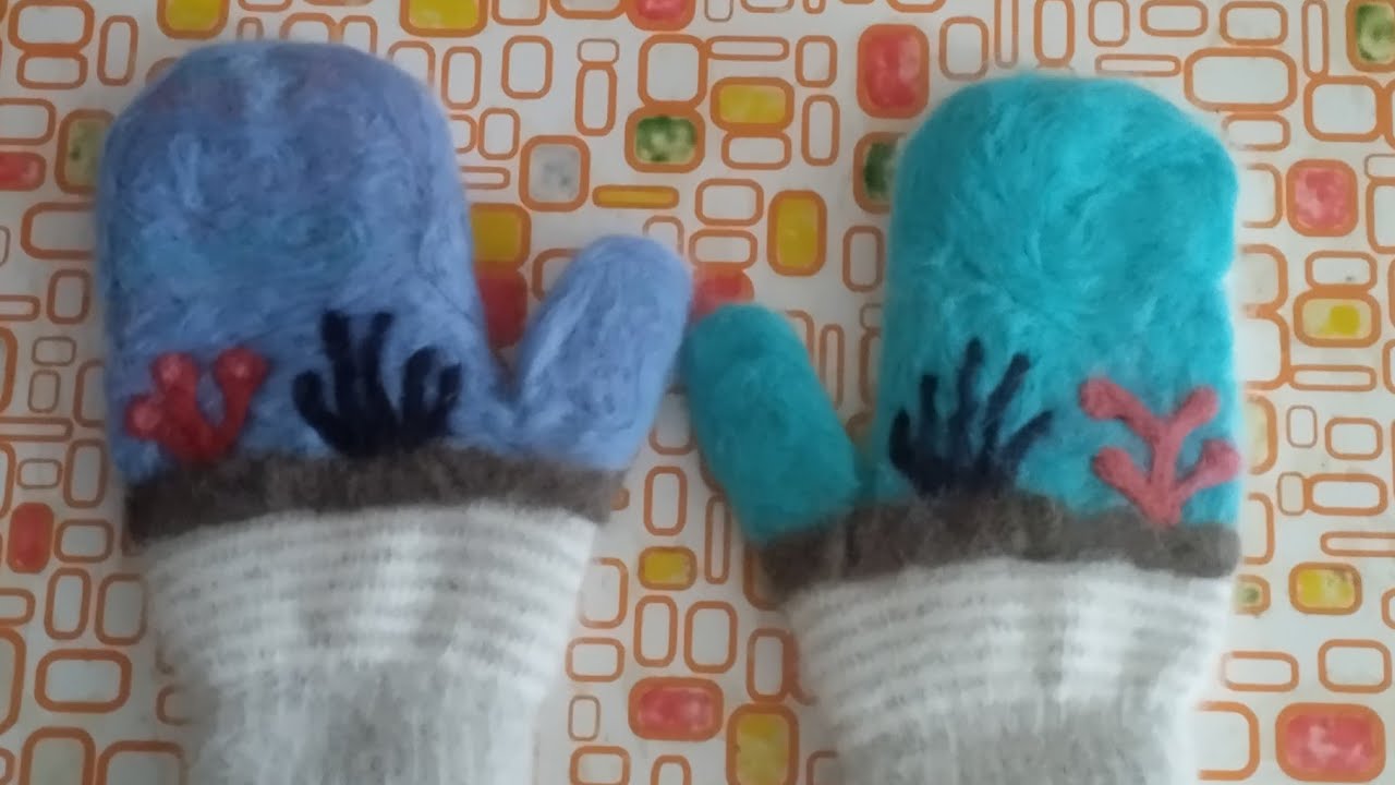 Рисунок на рукавичках. Валяние