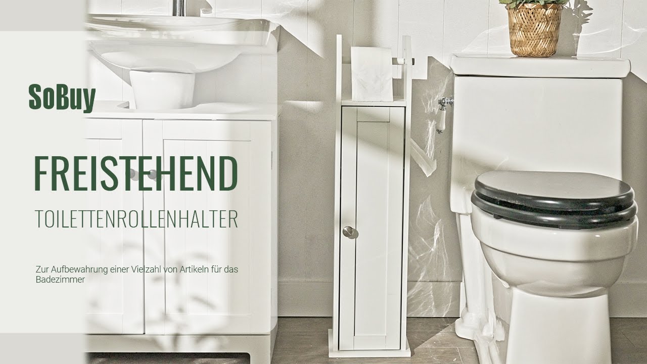 SoBuy Freistehend Toilettenrollenhalter丨Badregal丨Standschran丨Seitenschrank丨FRG135-W