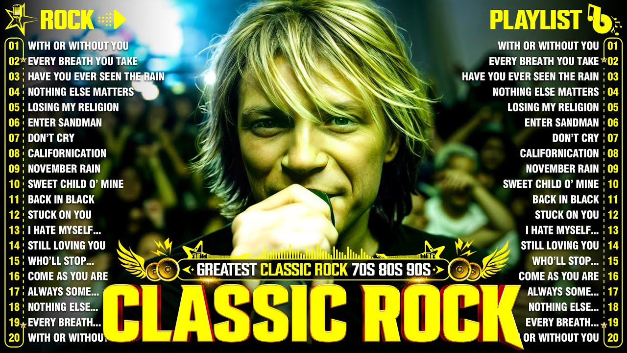 Top 100 Classic Rock Songs 70s 80s 90s ⚡ Bon Jovi, Queen, Guns N' Roses, Metallica, ACDC, Aerosmith