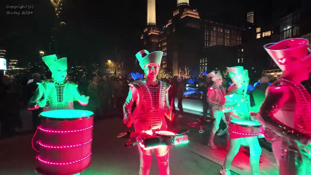 Battersea Power Station Light Festival, London UK, 27th Jan 2024 - LED Drummers - Northside 2 of 2